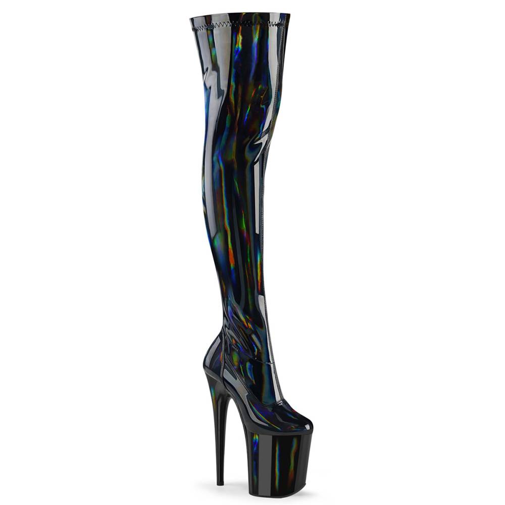 Pleaser - FLAMINGO-3000HWR Plateau Overknee Laarzen - Zwart